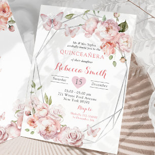 Invitation Argent rose Floral Mexicaine fille douce 16 Annive