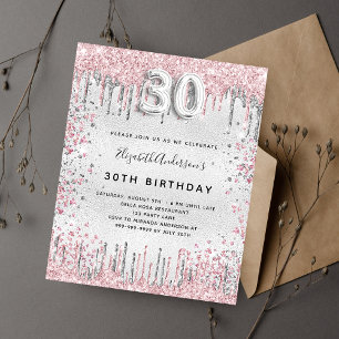 Invitation argent rose pour 30e anniversaire de na