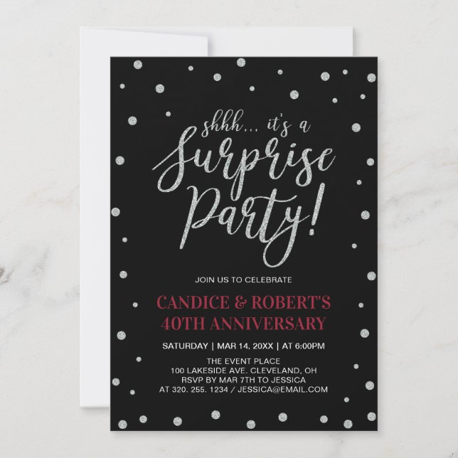Invitation Argent & Rubis, 40e anniversaire de mariage surpri (Devant)