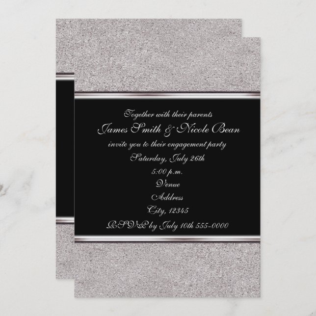 Invitation Argent Shimmer & Black Elegant Événement Invitatio (Devant / Derrière)