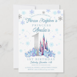 Invitation Argent Sparkle Royaume gelé Château 1er Anniversai