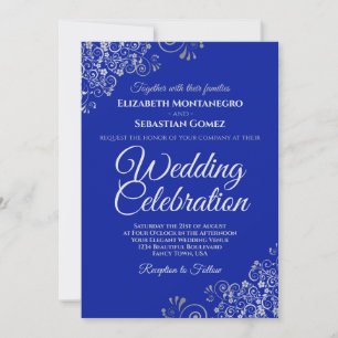 Invitation Argent sur Royal Blue Simple Mariage élégant
