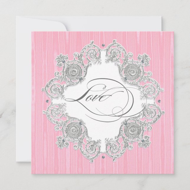 Invitation Argent Swirl Moire - Mariage officiel gris rose (Devant)