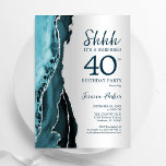 Invitation Argent Turquoise Agate Surprise 40e anniversaire<br><div class="desc">Turquoise et argent agate surprise 40e anniversaire invitation de fête. Design élégant et moderne avec aquarelle agate marbre arrière - plan,  faux parties scintillant argent et typographie script. Carte invitation branchée parfaite pour une célébration anniversaire féminine élégante. Invitations Zazzle imprimées ou téléchargement instantané modèle imprimable numérique.</div>