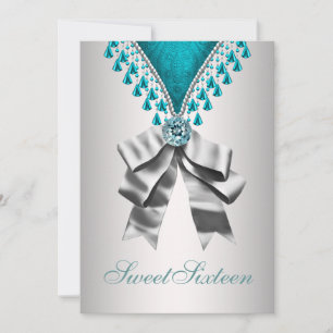 Invitation Argent Turquoise Bleu Sweet sixteen Anniversaire I