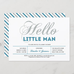 Invitation Argent, Turquoise   Typographie moderne Baby showe