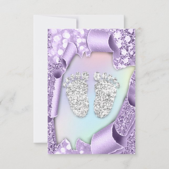 Invitation Argent violet Baby shower pieds garçon fille 3d Ho (Dos)