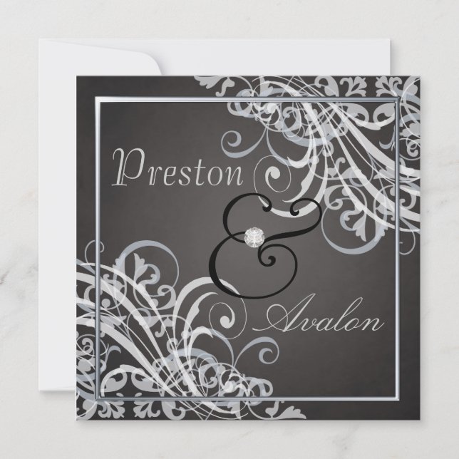 Invitation argentée baroque exquise de noir de (Devant)