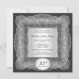 Invitation argentée carrée pour les 25 ans de mari