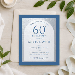 Invitation argentée classique bleu pour 60 ans à p