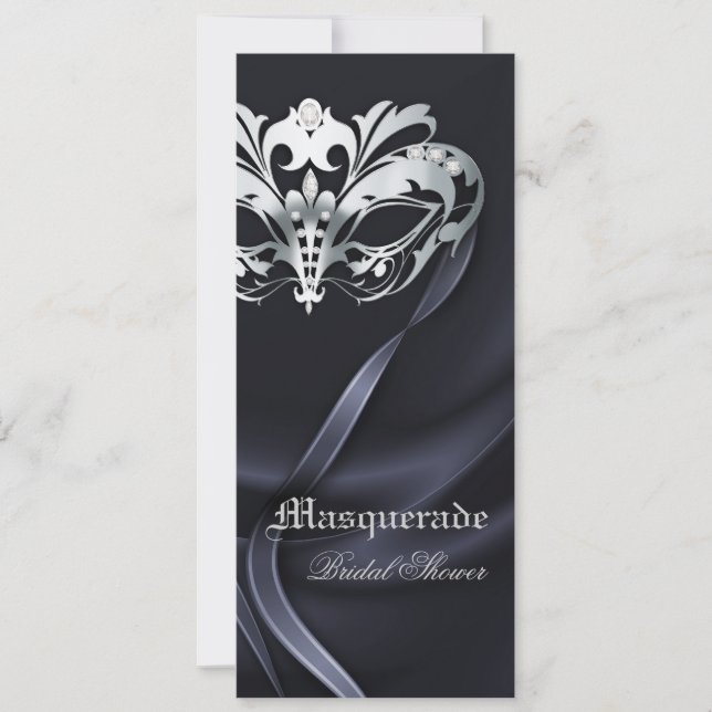 Invitation argentée de Fête de la mariée de noir (Devant)