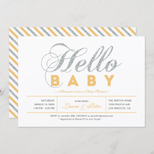 Invitation Argentée   Fille, Baby shower de typographie moder