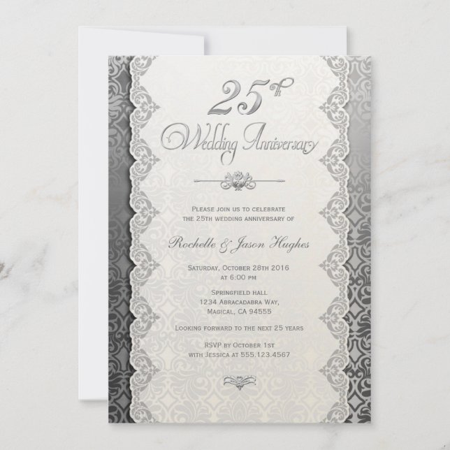 Invitation argentée pour les 25 ans de mariage (Devant)