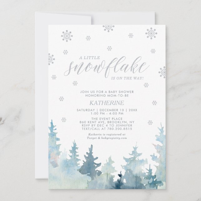 Invitation Argentée | Un petit Baby shower d'hiver de flocon  (Devant)