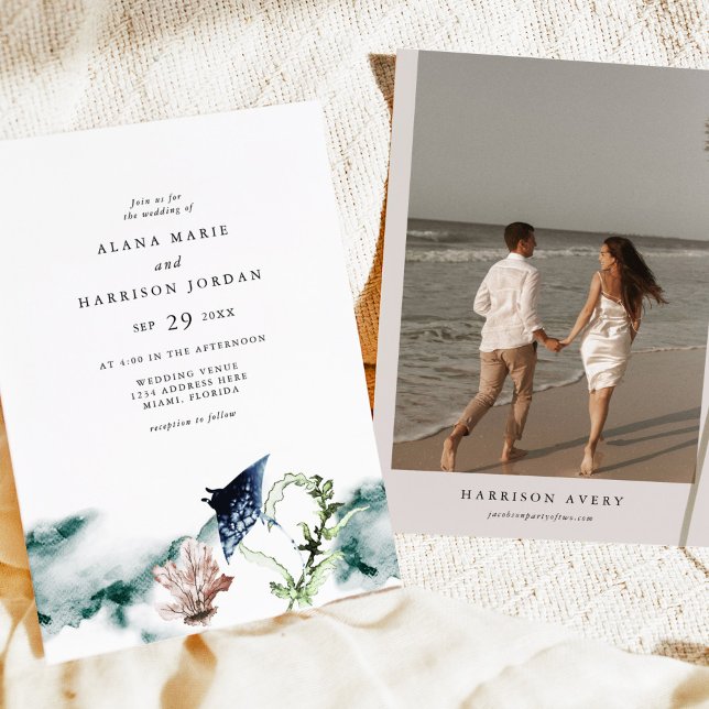 Invitation ARIEL Océan tropical Corail Manta Ray Beach Photo (Créateur téléchargé)