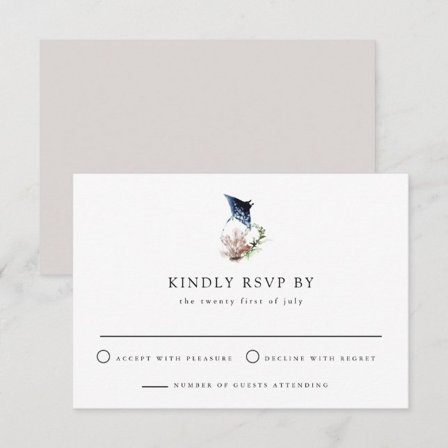 Invitation ARIEL Tropical Ocean Coral Manta Ray Beach RSVP (Devant / Derrière)