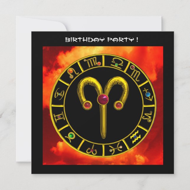 Invitation ARIES RUBY cercle, jaune vif rouge orange noir (Devant)