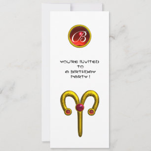 Invitation ARIES RUBY MONOGRAM, jaune vif rouge