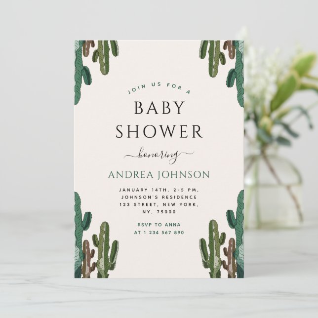 Invitation Arizona Desert Cactus Plante Baby shower Cactus (Debout devant)