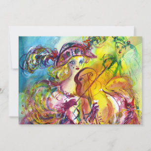 Invitation ARLECCHINA VIOLINIST Mardi Gras Masquerade Party
