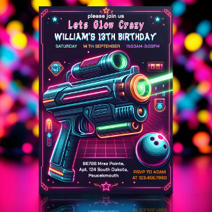 Invitation arme à arcade de neon Glow Laser Balise 13e annive