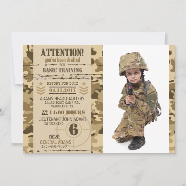 Invitation Armée Arid Camouflage Anniversaire militaire (Devant)
