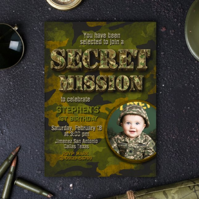Invitation Armée - Militaire - Soldat Garçon Anniversaire (Army - Military - Soldier Boy Birthday Invitation)