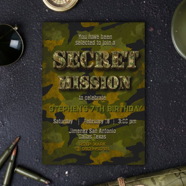 Invitation Armée - Militaire - Soldat - Jour d'anniversaire d (Army - Military - Soldier - Boy Birthday Invitation)