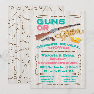 Invitation Armes à feu ou Parties scintillant Baby shower de 