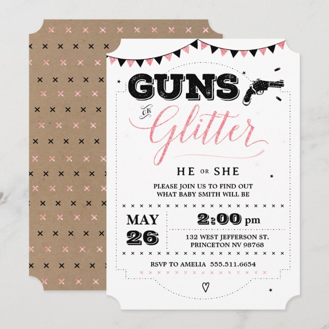 Invitation Armes à feu ou Parties scintillant Genre Révéler l (Devant / Derrière)