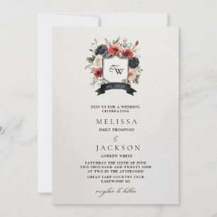 Invitation Armoiries avec Mariage d'anémones rouge et blanc