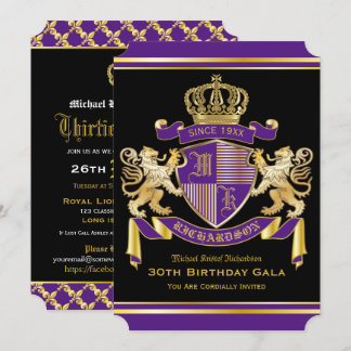 Invitation Armoiries de l'Emblème Lion d'or violet Anniversai