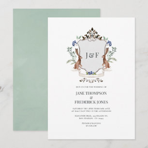 Invitation Armoiries rustiques de la forêt Monogramme Lapin M