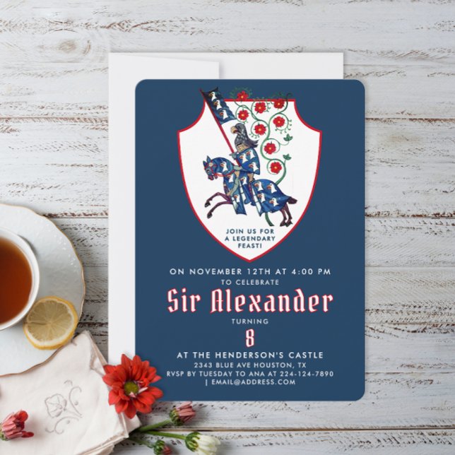 Invitation Armure Médiévale Bleue Blanche Rouge Chevalier (Créateur téléchargé)