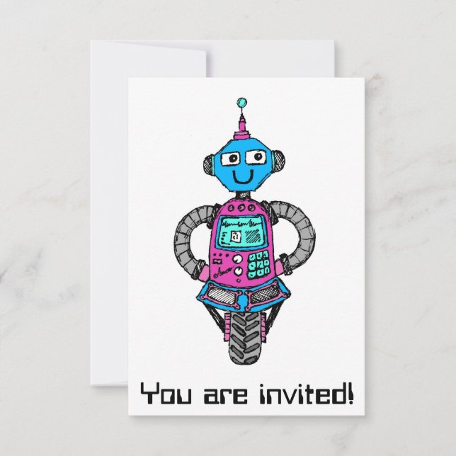 Invitation Arnie Robot : Rose et bleu (Devant)