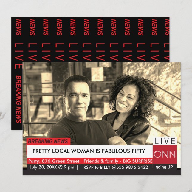 Invitation Arnold Schwarzenegger 50e anniversaire Funny TV Ne (Devant / Derrière)