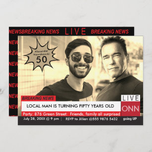 Invitation Arnold Schwarzenegger Funny TV News 50e anniversai