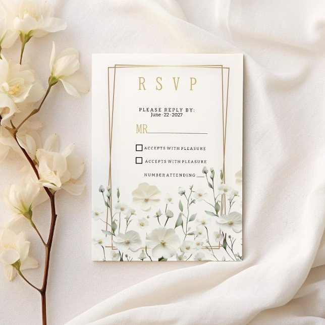 Invitation Arrangement floral délicat à la menthe blanche or  (Gold white mint delicate floral arrangement RSVP)