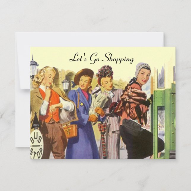 Invitation Arrêt de bus de la ville de Retro LET'S GO SHOPPIN (Devant)