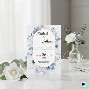 Invitation Arrière - plan à fleurs classique avec mariage pho