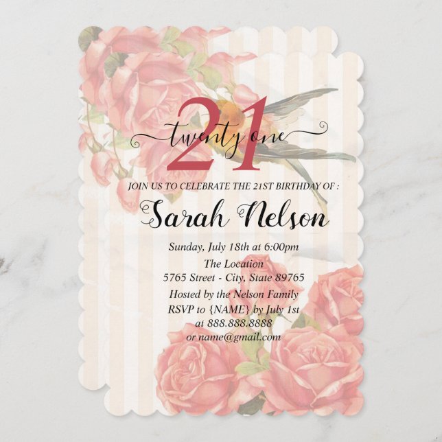 Invitation Arrière - plan Avec Grilles Roses, Roses Et Colibr (Devant / Derrière)