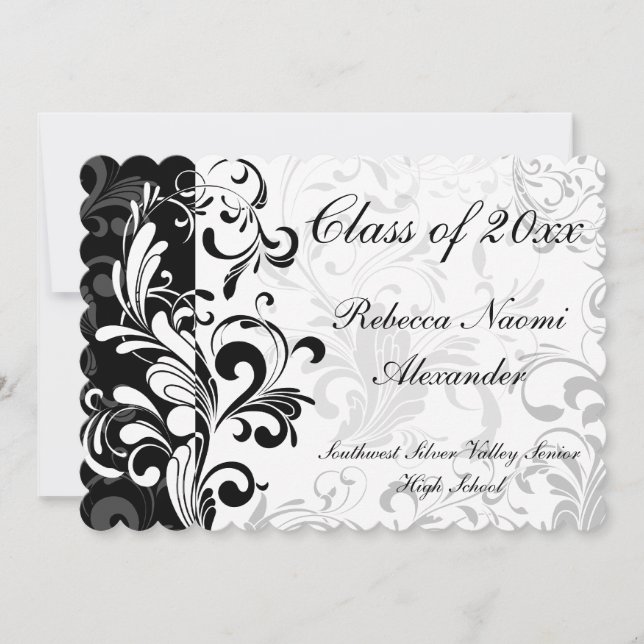 Invitation Arrière - plan blanc Swirl Graduation/Fête (Devant)