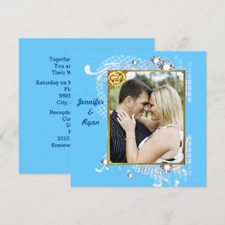 Invitation Arrière - plan bleu avec diamants et Mariage de ca
