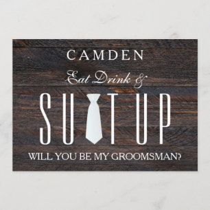 Invitation Arrière - plan de bois Suitup Serez-vous mon groom