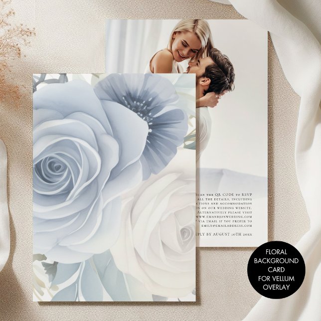 Invitation Arrière - plan de fleurs bleues teintées pour Mari (Front and back view)