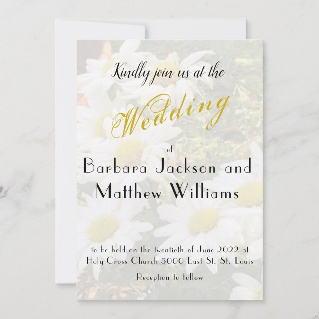 Invitation Arrière - plan de marguerite Flowy Jaune Mariage d (Devant)