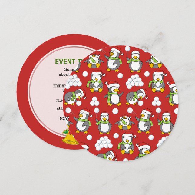 Invitation Arrière - plan de pingouins de Noël (Devant / Derrière)