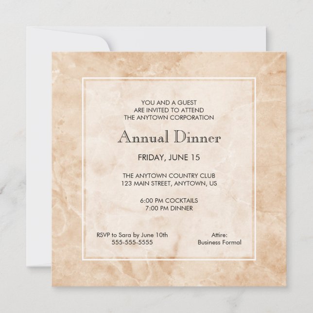 Invitation Arrière - plan en marbre | Dîner professionnel (Devant)