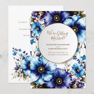 Invitation Arrière - plan floral bleu pourpre bleu Cercle or