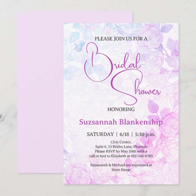 Invitation Arrière-plan floral pastel subtil pour la douche d (Devant / Derrière)